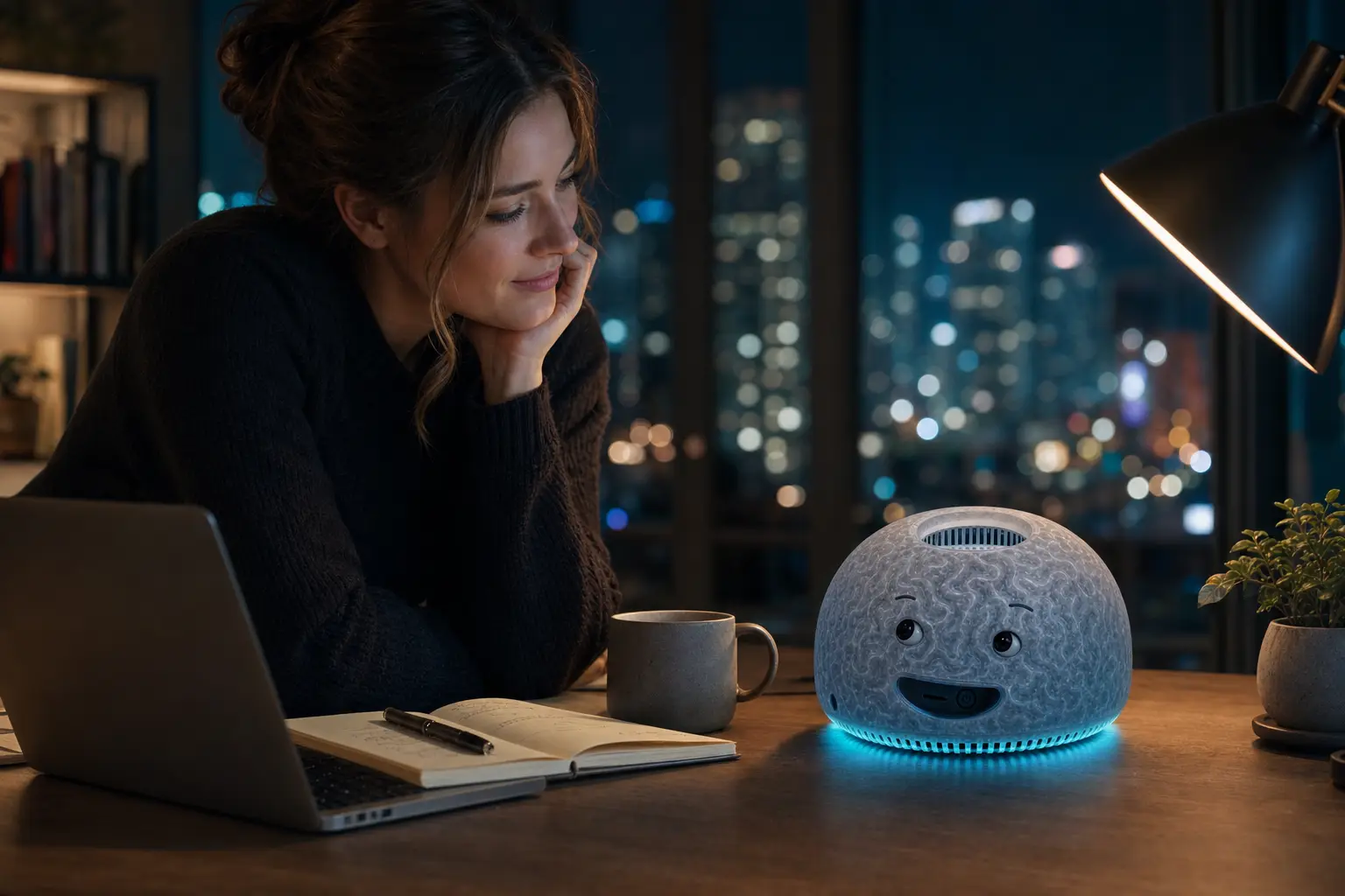 Adult using a theBRAIN unit as a personal second brain at home